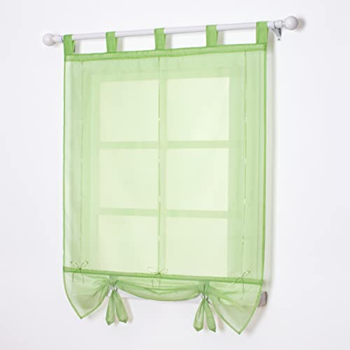 SIMPVALE Raffrollo mit Schlaufen Gardinen Voile römischen Liter Fall Schatten Transparent Vorhang für Balkon und Küche, Grün, 120cm (Breite) x155cm (Höhe)