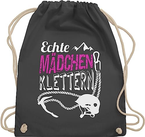 Turnbeutel Rucksack - Echte Mädchen klettern - Unisize - Dunkelgrau - geschenke für kletterer kinderturnbeutel sport climb sportbeutel 25. geburtstag kletter beutel beuteltasche baumwollrucksack