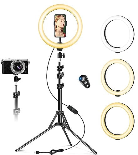 Aro de Luz con Trípode Alto (Altura Total 1,8 m), 10.2 Ring Light con Control Remoto, Aros de Luz para Móvil, Anillo de Luz LED para Fotografía, Maquillaje, Flash, Youtube, Vídeo