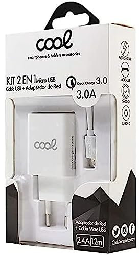 Chargeur Réseau Connecteur Micro-USB Universel 3 Amp (Charge Rapide) Cool Kit 2 en 1 Blanc