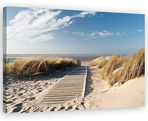 Leinwandbild XXL Strand Wandbild Kunst Meer Beige 120x80 cm