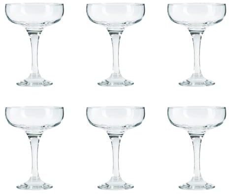 Glasshop Martini Cocktail Glasses and Champagne Coupe Saucers - Set of 6, 200ml - Versatile and Dishwasher Safe