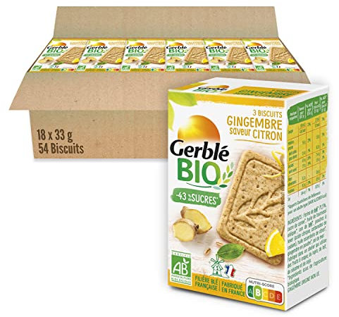 Gerblé Bio Sablés Citron Gingembre – Biscuits Bio Saveur Tonique, Sans Huile de Palme, Réduits en Sucres, Texture Fondante, 12 Sablés, 132 g