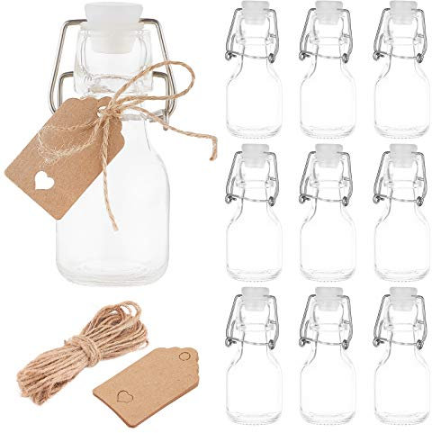 BENECREAT 12PCS 60 ML Mini Bouteilles en Verre à Dessus Pivotant avec 20PCS Étiquettes Volantes et 1 Faisceaux de Cordon de Chanvre pour Les Faveurs de Fête de Mariage