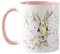 Vixar Hare Bunny Rabbit Watercolour Rainbow Art Coloured Mug Cup, Gift, Birthday, Work, Office, Christmas Tea Coffee (Pink)
