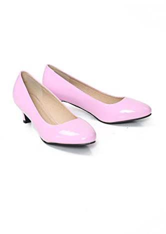 Bismaa Women Mens Unisex Round Toe Low Kitten Heel Plus Size Work Shoes (Pink Patent, Numeric_10)