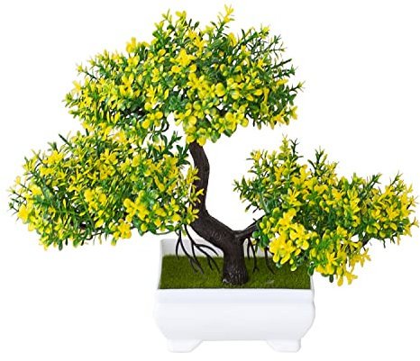 Verve Jelly Artificial Bonsai Tree Faux Potted Plants Artificial Plants Indoor Potted Faux Flower Plants Bonsai Tree for Indoor/Outdoor Home Office Desk Décor, Yellow, 7.1x9.8 inch