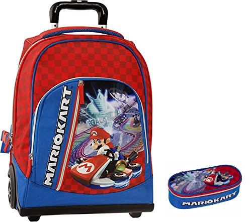 Trolley Super Mario Kart Schulrucksack + ovales Reißverschlussetui + gratis Schlüsselanhänger Super Mario oder Luigi 3D + gratis Farbstift