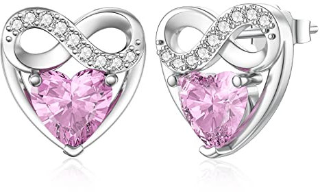 LANBEIDE Oktober Geburtsstein Ohrringe, 925 Sterling Silber Unendlichkeit Liebe Herz Ohrstecker rosa Turmalin Ohrringe für Frauen Geburtstag Geschenke