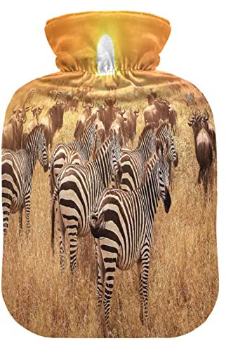 Mnsruu Tier-Zebra-Wärmflasche mit Samtbezug, 1 l transparenter Wärmbeutel zur Linderung von Handschmerzen, Heiß- und Kältetherapie-Krämpfen