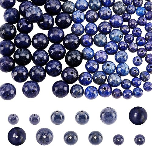 nbeads 120 Stück Natürliche Lapislazuli Perlen, 6 mm / 8 mm / 10 mm Natürliche Edelsteinperlen Lose Naturstein Zwischenperlen Für DIY Armband Halsketten Schmuckherstellung, Bohrung: 1 mm