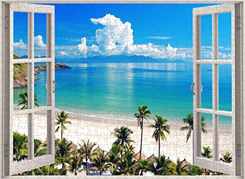 Erwachsene Puzzles 1000 Teile Fenster Meerblick Herausfordernde Puzzles und Familienspiel-Puzzle-Kombinationen