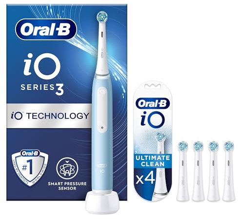 Oral-B iO3 Electric Toothbrushes Adults, Mothers Day Gifts For Her / Him, 4 Toothbrush Heads, 3 Modes With Teeth Whitening, 2 Pin UK Plug, Blue