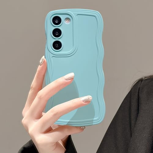 UEEBAI Hülle für Samsung Galaxy A14 5G, Niedliche Lockige Wellen Rahmenform Silikon Handyhülle Ultra Dünne Stoßfeste Schutzhülle Slim Fit Weiche TPU Bumper Cover für Frauen Mädchen, Minz Grün