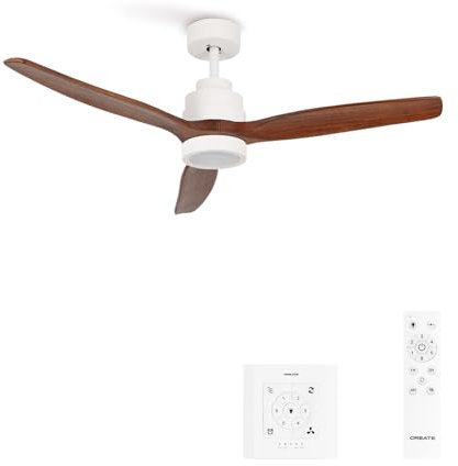 CREATE / WINDSTYLANCE DC/Ventilador de techo con luz blanco aspas madera oscura con controlador y mando / 40W, Silencioso, Ø132 cm, 6 velocidades, temporizador, verano-invierno, doble altura