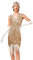 Odizli 20er Jahre Kostüm Damen Vintage Gatsby Glitzer Pailletten 1920er Charleston Flapper Fransenkleid Frauen Sexy Ärmellos V-Ausschnitt Kurz Abendkleid Hochzeit Party Cocktailkleid Gold M