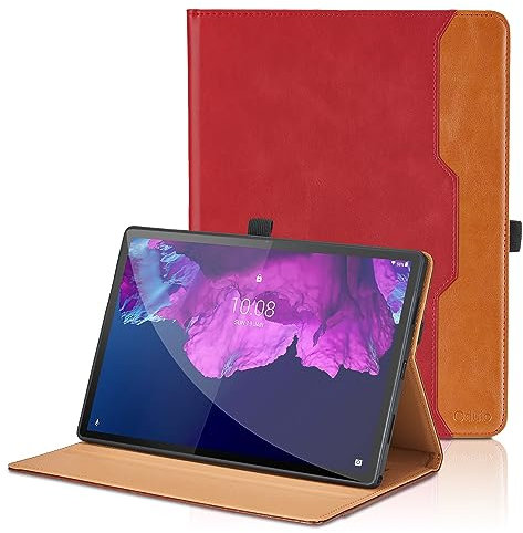 Custodia per Lenovo Tab P11 Plus (TB-J616) / Lenovo Tab P11 11 2021 (TB-J606/TB-J607) Pelle Tablet Case, Multi-Angli Supporto Pieghevole Cover Protettiva con Tasca - Rosso