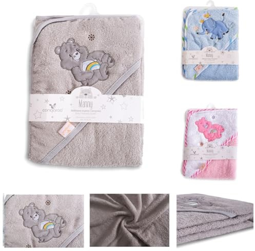 Cangaroo Baby-Kapuzenhandtuch Manny 76 x 76 cm Babyhandtuch Tiermotiv Baumwolle, Farbe:grau