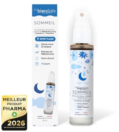 Spray Mélatonine Sommeil 1,9mg – Endormissement Rapide & Réveils Nocturnes – Passiflore & Coquelicot – Sublingual 2x Plus Rapide – Élu Meilleur Produit Pharmacie – 30 nuits