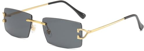 kachawoo Leicht passende Sonnenbrille Straße Selfies Sonnenbrille Trendy randlose Metall Brillen für Frauen Männer (gold with black)