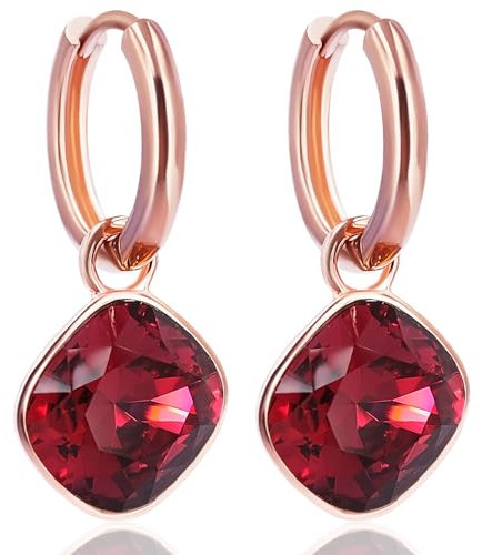 Rosegold Ohrringe Creolen Rot Markenkristalle Ohrringe 925 Sterling NOBEL SCHMUCK