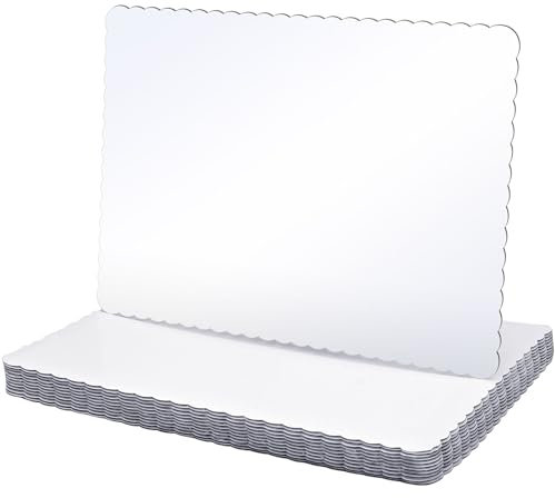 Skyygemm 12 Pack 19 x 14 Inch Greaseproof Rectangle Cake Boards Corrugated Single Wall Cake Pad Half Sheet Cake Board Rectangular Scalloped Rectangle Dessert Base for Cake Pizza (White)