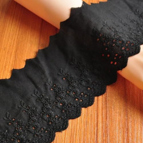 Whakano 5 Yards Baumwolle Spitzenbesatz 11cm Breit,Spitzenband,Dekoband Zierband Spitzenborte,Band für DIY Nähen Handwerk,Kleidung,Hochzeitskleid,Kopfbedeckung,Vorhänge,Kleider Dekor,Schwarz
