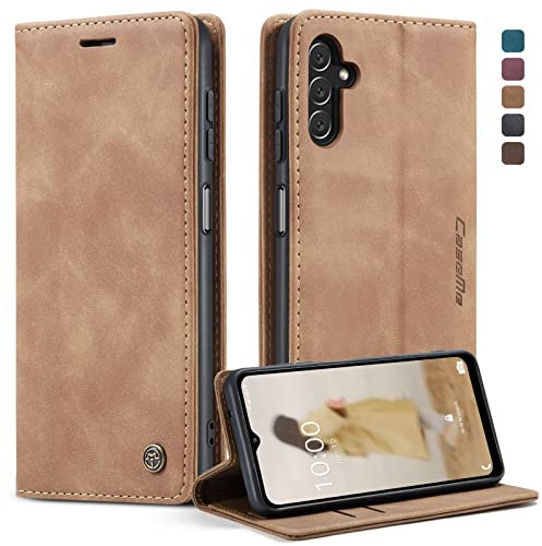 owlhold Handyhülle für Samsung Galaxy A14 4G/5G Hülle, Premium Lederhülle Weiches Vintage-Nubukleder Faltbare Ständer Klapphülle Kartenfach Standfunktion stoßfest Schutzhülle -Braun