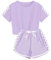 Echinodon Mädchen Sport Set 2tlg Schnelltrockend T-Shirt + Shorts Freizeitanzug Trainingsanzug für Jogging Yoga Sommer Violett 130