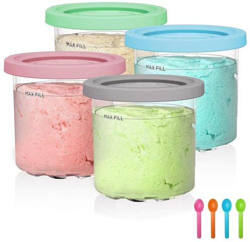 Morofme Creami Pints und Deckel für Ninja-4 Pack Creamy Icecream Container Tassen Gläser Tubs Kanister Set Kompatibel mit NC301 NC300 NC299AMZ Serie Eismaschine Geschirrspüler Safe