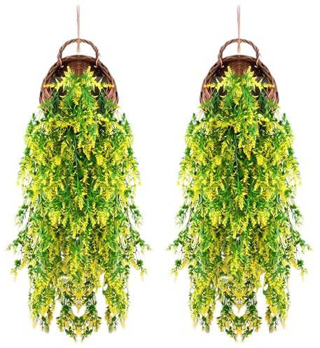 2 Pièces Plante Suspendue Artificielle,Plantes Artificielles ExtéRieur,Fausse Plante Tombante,Convient pour La DéCoration Murale IntéRieure et ExtéRieure dans Les Jardins Familiaux