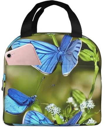 TTYDOKLA Bolsa de almuerzo aislada unisex con estampado de mariposas y flores, lonchera de tela Oxford de alta densidad
