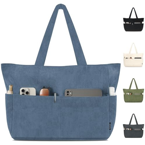 HOMESPON Handtasche Damen Tote Bag Shopper Groß Umhängetasche Cord Crossbody Beuteltasche Schultertasche Stoffbeutel für Einkaufen Schule Arbeit Reisen(Blau)