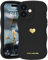 LAPOPNUT for iPhone 16 Case,Cute Curly Wave Frame Love Heart Phone Case for Girls Women,Soft Silicone TPU Bumper Shockproof Camera Protective Cover for iPhone 16 6.1 inch,Black