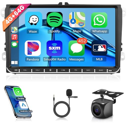 8 Core 4G+64G Wireless Carplay Android Autoradio für VW Golf 5 6 Passat Polo Tiguan Touran Caddy Skoda SEAT 9 Zoll Autoradio Android Auto GPS Navi WiFi Mirror Link Bluetooth FM/RDS/SWC Rückfahrkamera