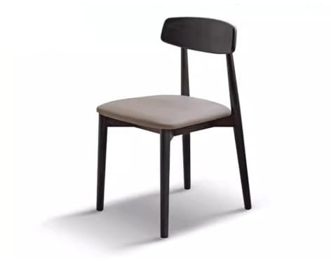 Esszimmerstuhl aus Massivholz mit Fußstütze und schwarzem Bio-Leder, gepolsterte Sitzfläche, einfache Rückenlehne, Eichen-Finish, ideal für Zuhause, Restaurant und Bar