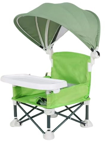 qofezuey Portable Booster Seat Travel Booster Seat Foldable Toddler Chair with 3-point Harness Storage Bag Adjustable Straps Floor Seat, Removable Tray Portable Feeding Chair Green