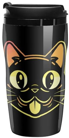 Cute Black Cat Tongue Coffee Cup Reusable Travel Mugs Double Wall Plastic Cups Tumbler with Lid 250ml