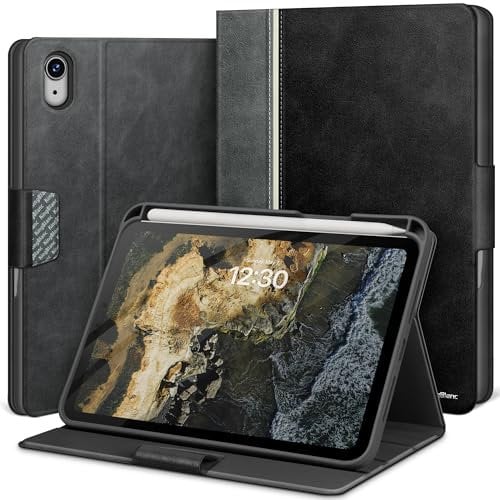KingBlanc for iPad Mini 7 A17 Pro Case, iPad Mini 7th/6th Generation Case (8.3-inch 2024/2021) with Pencil Holder, Vegan Leather Stand Cover, Auto Sleep/Wake, Adjustable Angle, Magnetic Closure, Black
