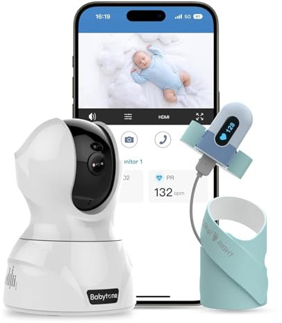 Telecamera 400w per ossimetro del sonno, baby monitor Babytone - traccia la frequenza cardiaca e l'ossigeno, rileva il pianto, audio bidirezionale