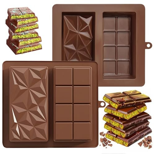 Moule Chocolat, Lot de 2 moules à chocolat en silicone profonds pour tablette de chocolat Dubaï,Silicone Moule à Chocolat Antiadhésif, Moules à Pâtisserie pour Faire du Chocolat, Fondant