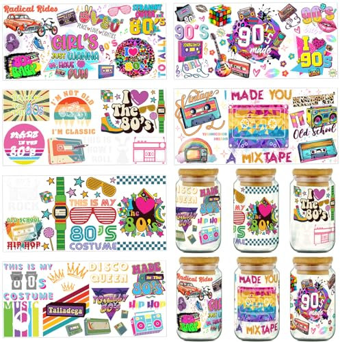 Acuiwer Transfer Stickers for Glass Cups, 6 Sheets, Clear UV DTF Cup Wrap Transfer Decals, PVC Waterproof, Wildflower Vintage Design (8090-C)