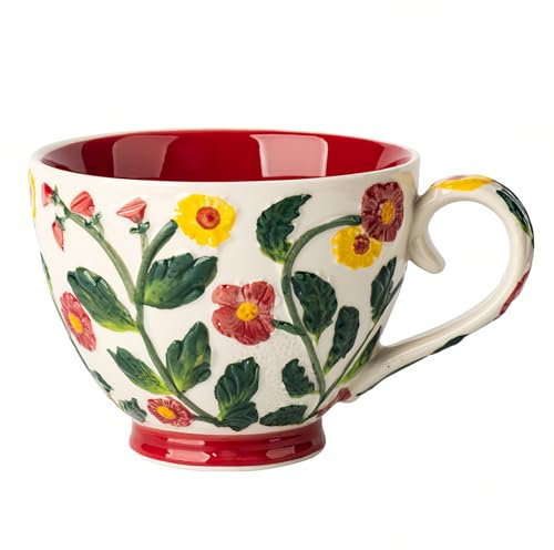 Dowbom Suppentasse mit Deckel, 500 ml, Mikrowellen-Suppenschüssel, Keramik-Suppentasse, kleine Suppenschüssel (rot, Tasse)