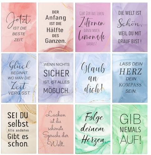 GEBETTER 12 Stück 12 Stile Inspirierende Kleine Notizblöcke mit Spruch Mini Notizbücher Motivierende Zitate Inspirierende Notizbuch Notizblock Tragbar Mitgebsel Geschenke für Schule Büro Heim