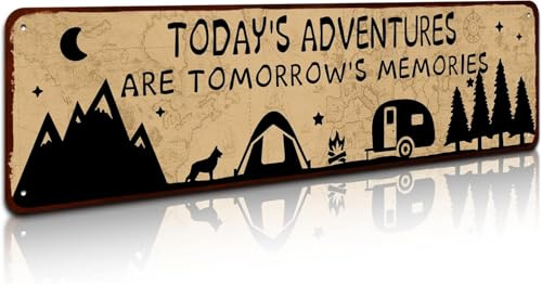 Duetom Rustic Camper Metal Tin Decor Sign 4x16 Inch, Home RV Camper Accessories Wall Décor Gift Idea for Friend Family Motorhomes/Farmhouse RV Camping-Today's Adventures