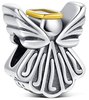KEQ Colgante de plata de ley 925 con corazón de amor,Charms de Para Niña Mujer, adecuado para Europa, regalos para mujeres, pulsera y collar (Alas de Ángel)