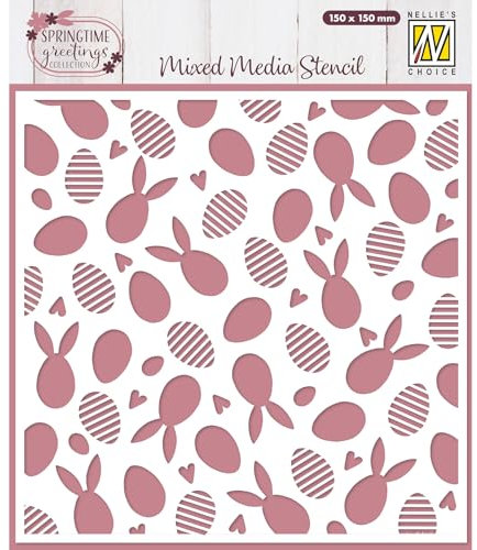 Nellie's Choice Schablone mit Hasen und Ostereier Motiv für Ostern - Wiederverwendbare Schablone von 15 x 15 cm zum Kartenbasteln, Scrapbooking, Bullet Journal und Basteln mit Papier