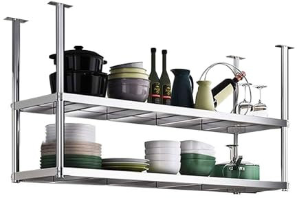 LFONDIGE Schwebende Wandregale für die Küchenbar, Deckenregale für Töpfe, Pfannen, Geschirr, Hängeregale, Decortiave-Metallständer, Weinflaschenhalter, Glasregal (Größe: 70 x 35 x 80 cm)