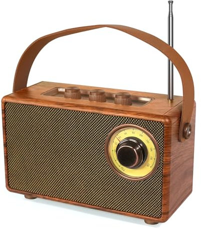 COLSUR Enceinte portables Bluetooth Rétro mit Radio FM Vintage,Haut-parleur Sans Fil Vintage mit bois poste radio de cuisine,Enceinte Bluetooth rechargeable Élégance à l'Ancienne,Avec AUX/USB/carte TF