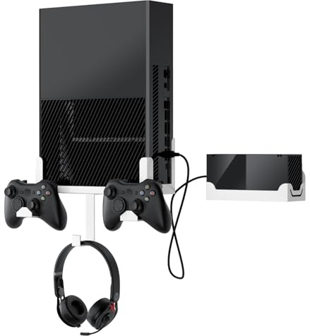 nymus Wall Mount for Xbox One, Wall Mount Kit with Power Brick Stand Controller Holder Headphone Hanger Compatible with Xbox One Original, White